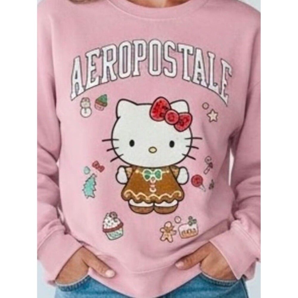 Aeropostale Hello Kitty Gingerbread Crew Sweatshirt Unisex Size Medium Pink